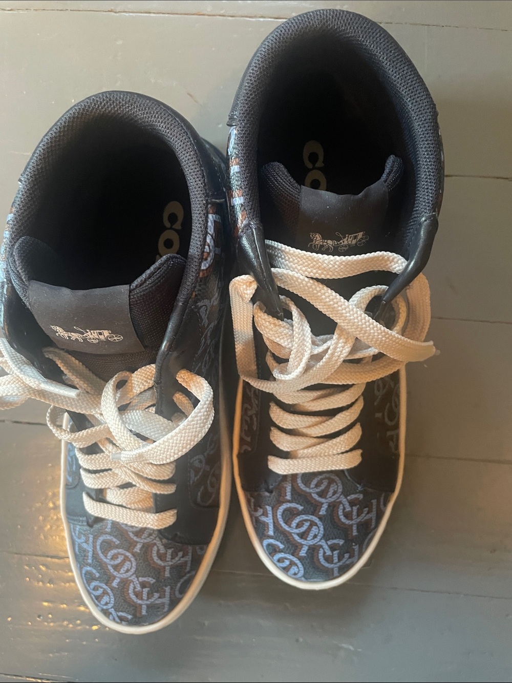 Coach Black and Navy Signature High-Top Sneakers